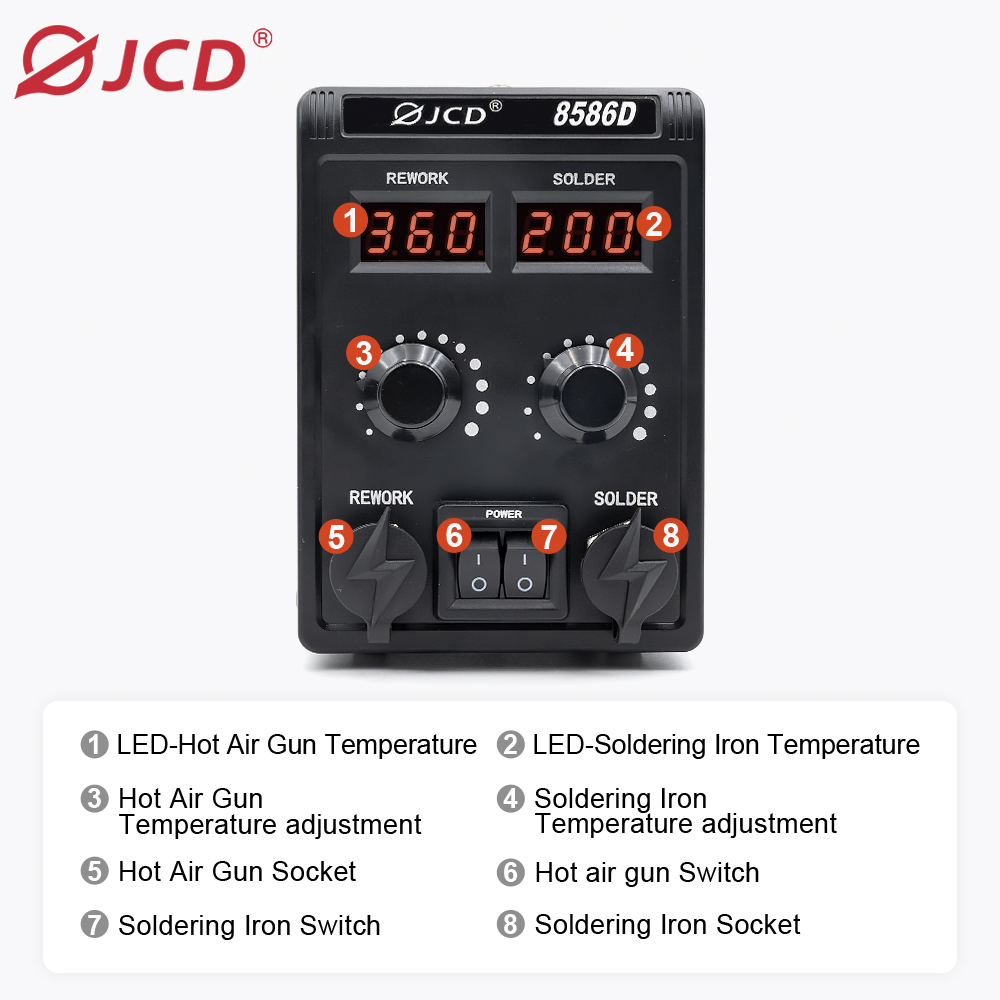 JCD 8586D 2-in-1 Soldering Sta - đánh giá và giá Smd Rework Station Hot Air Soldering 2 In 1